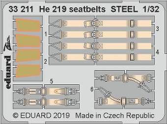 Eduard 33211 He 219 seatbelts Steel for Revell 1:32