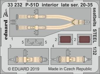 Eduard 33232 P-51D interior Late ser. 20-35 seatbelts Steel for Tamiya 1:32