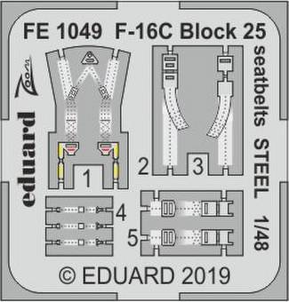Eduard FE1049 F-16C Block 25 seatbelts Steel for Tamiya 1:48