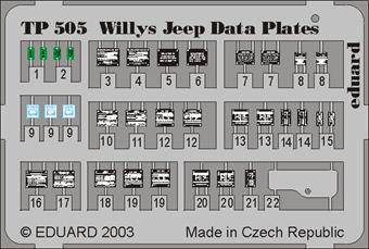 Eduard TP505 Willys Jeep Data plates 1:35