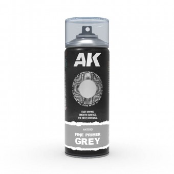 AK Interactive AK1010 Fine Primer Grey - Spray 400ml (Includes 2 nozzles)