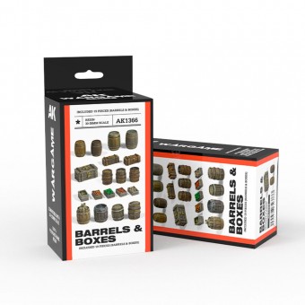 AK Interactive AK1366 BARRELS & BOXES WARGAME SET (RESIN 30-35MM)