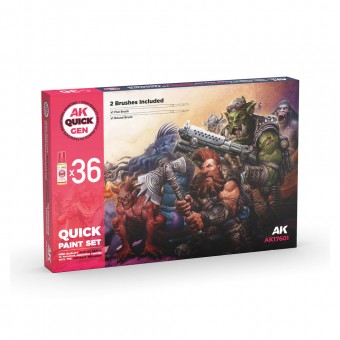 AK Interactive AK17601 QUICK PAINT SET - 36 QUICK GEN COLORS (+2 FREE BRUSHES)