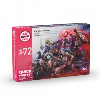 AK Interactive AK17602 QUICK PAINT SET - 72 QUICK GEN COLORS (+2 MEDIUM 18ML +2 FREE BRUSHES)