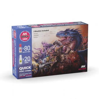 AK Interactive AK17603 QUICK PAINT COMBO - 100 COLORS (80 QUICK GEN + 20 3GEN + 3 FREE BRUSHES + 1 MEDIUM 18ML)