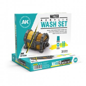 AK Interactive AK19300 MASTER ACRYLIC WASH SET FULL RANGE 18 COLORS