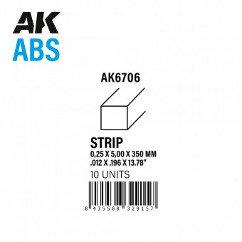 AK Interactive AK6706 Strips 0.25 x 5.00 x 350mm - ABS STRIP