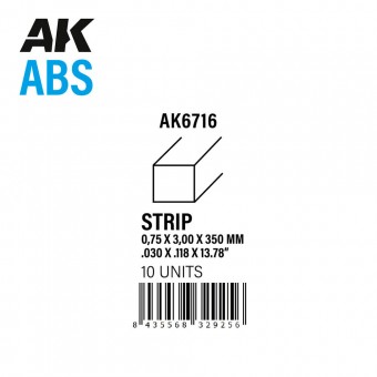 AK Interactive AK6716 Strips 0.75 x 3.00 x 350mm - ABS STRIP