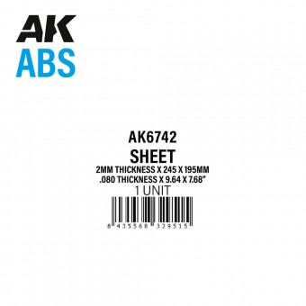 AK Interactive AK6742 2mm thickness x 245 x 195mm - ABS SHEET