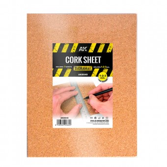 AK Interactive AK8049 CORK SHEETS - FINE GRAINED / LAMINAS CORCHO - GRANO FINO - 200 x 300 x 1-2-3mm (3 SHEETS/LAMINAS))