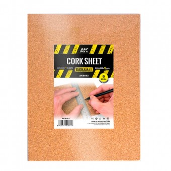 AK Interactive AK8052 CORK SHEETS - FINE GRAINED / LAMINAS CORCHO - GRANO FINO - 200 x 290 x 6mm (1 SHEETS/LAMINAS)