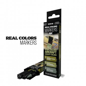 AK Interactive RCM109 WWII ALLIED AIRCRAFT COCKPIT COLORS - SET 3 REAL COLORS MARKERS