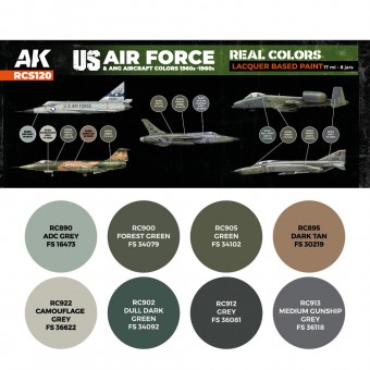 AK Interactive RCS120 US Air Force & ANG Aircraft Colors 1960s-1980s SET