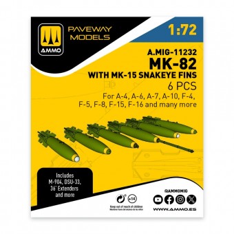 AMMO A.MIG-11232 MK-82 with MK-15 Snakeye fin (6 pcs) 1:72
