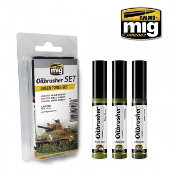 AMMO A.MIG-7502 Green Tones OILBRUSHER SET