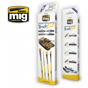 AMMO A.MIG-7604 Streaking and Vertical Surfaces Brush Set