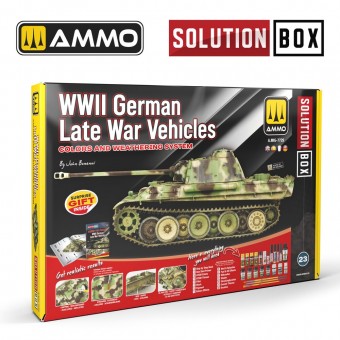 AMMO A.MIG-7729 SOLUTION BOX 23 -WWII German Late War Vehicles. Colors and Weathering System