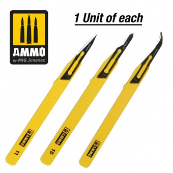 AMMO A.MIG-8691 Mini Blade Set - 3 pcs. (1 Mini Blade Straight + 1 Mini Blade Curved + 1 Mini Blade Ripper)