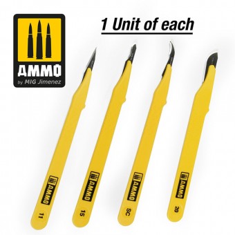 AMMO A.MIG-8696 Standard Blade Set - 4 pcs. (1 Standard Straight + 1 Curved + 1 Ripper + 1 Curved Large)