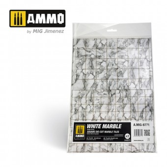 AMMO A.MIG-8771 White Marble. Square Die-cut Marble Tiles - 2 pcs