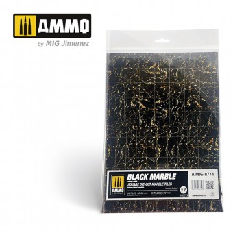 AMMO A.MIG-8774 Black Marble. Square Die-cut Marble Tiles - 2 pcs