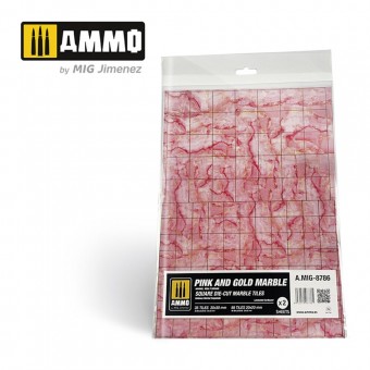 AMMO A.MIG-8786 Pink and Gold Marble. Square Die-cut Marble Tiles - 2 pcs.
