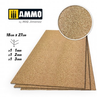 AMMO A.MIG-8838 CREATE CORK Fine Grain Mix (1mm, 2mm and 3mm) - 1 pc. each size