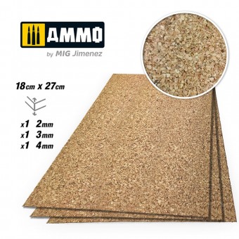 AMMO A.MIG-8842 CREATE CORK Medium Grain Mix (2mm, 3mm and 4mm) - 1 pc. Each Size