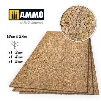 AMMO A.MIG-8846 CREATE CORK Thick Grain Mix (3mm, 4mm and 5mm) - 1 pc. Each Size