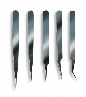 Artesania Latina 27068 Set of 5 Stainless Steel Tweezers With Fine Point