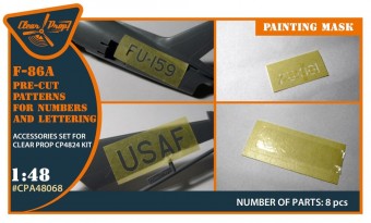 Clear Prop CPA48068 F-86A pre-cut patterns for numbers and lettering painting mask for CP4824 kit 1:48