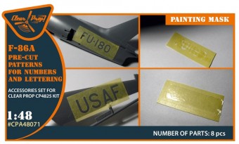 Clear Prop CPA48071 F-86A pre-cut patterns for numbers and lettering painting mask for CP4825 kit 1:48