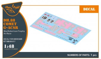 Clear Prop CPD48004 DH.88 Comet G-ACSR MacRobertson Trophy Air Race Decal for Mikromir kit 1:48