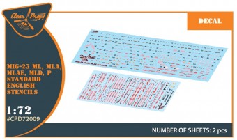 Clear Prop CPD72009 MiG-23ML, MLA, MLD, P, MLAE standard english stencils for CP kits and other 1:72