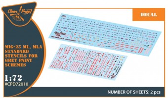 Clear Prop CPD72010 MiG-23ML, MLA standard stencils for grey paint schemes for CP kits and other 1:72