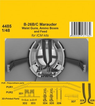 CMK 129-4485 B-26B/C Marauder Waist Guns, Ammo Boxes and Feed / for ICM kit 1:48