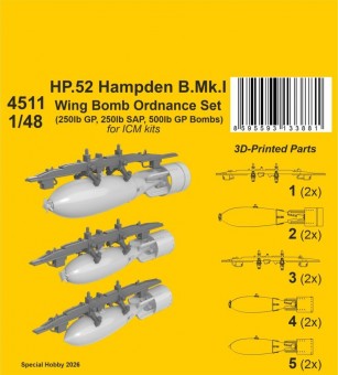 CMK 129-4511 HP.52 Hampden B.Mk.I - Wing Bomb Ordnance Set for ICM 1:48