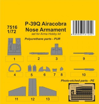 CMK 129-7516 P-39Q Airacobra Nose Armament for Arma Hobby kit 1:72