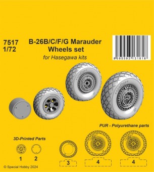 CMK 129-7517 B-26B/C/F/G Marauder Wheels set / for Haseg. and Edu kits 1:72