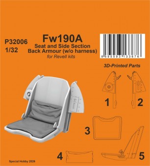 CMK 129-P32006 Fw190A Seat and Side Section Back Armour (w/o harness) for Revell 1:32