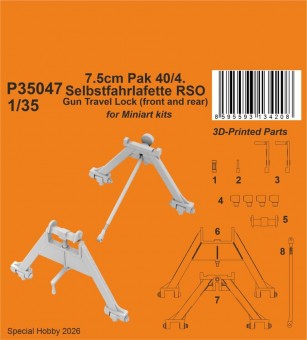 CMK 129-P35047 7.5cm Pak 40/4. Selbstfahrlafette RSO - Gun Travel Lock (front and rear) for Miniart 1:35