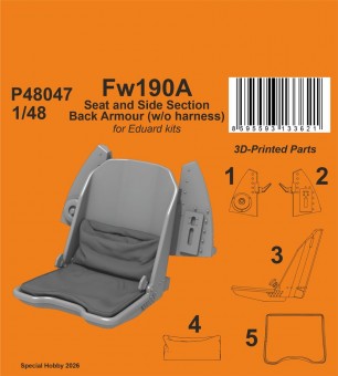CMK 129-P48047 Fw190A Seat and Side Section Back Armour (w/o harness) for Eduard 1:48
