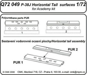 CMK 129-Q72049 P-38J Lightning Tail horizontal surfaces for Academy 1:72