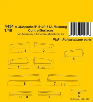 CMK 4434 A-36 Apache / P-51 / P-51A Mustang Control Surfaces 1:48
