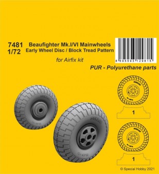 CMK 7481 Beaufighter Mk.I/VI Mainwheels - Early Wheel Disk / Block Tread Pattern 1:72