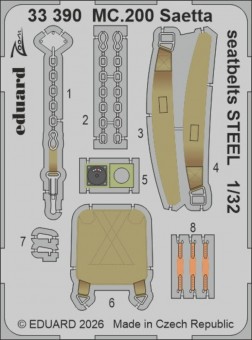 Eduard 33390 MC.200 Saetta seatbelts STEEL for Italeri 1:32