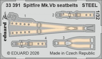 Eduard 33391 Spitfire Mk.Vb seatbelts STEEL for Kotare 1:32