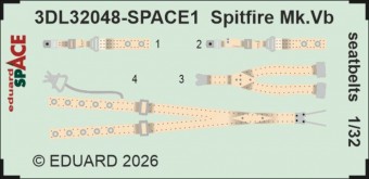 Eduard 3DL32048 Spitfire Mk.Vb seatbelts SPACE for Kotare 1:32