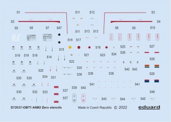 Eduard D72037 A6M2 stencils for TAMIYA/AIRFIX/HASEGAWA 1:72
