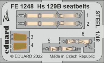 Eduard FE1248 Hs 129B seatbelts STEEL for HOBBY 2000/HASEGAWA 1:48